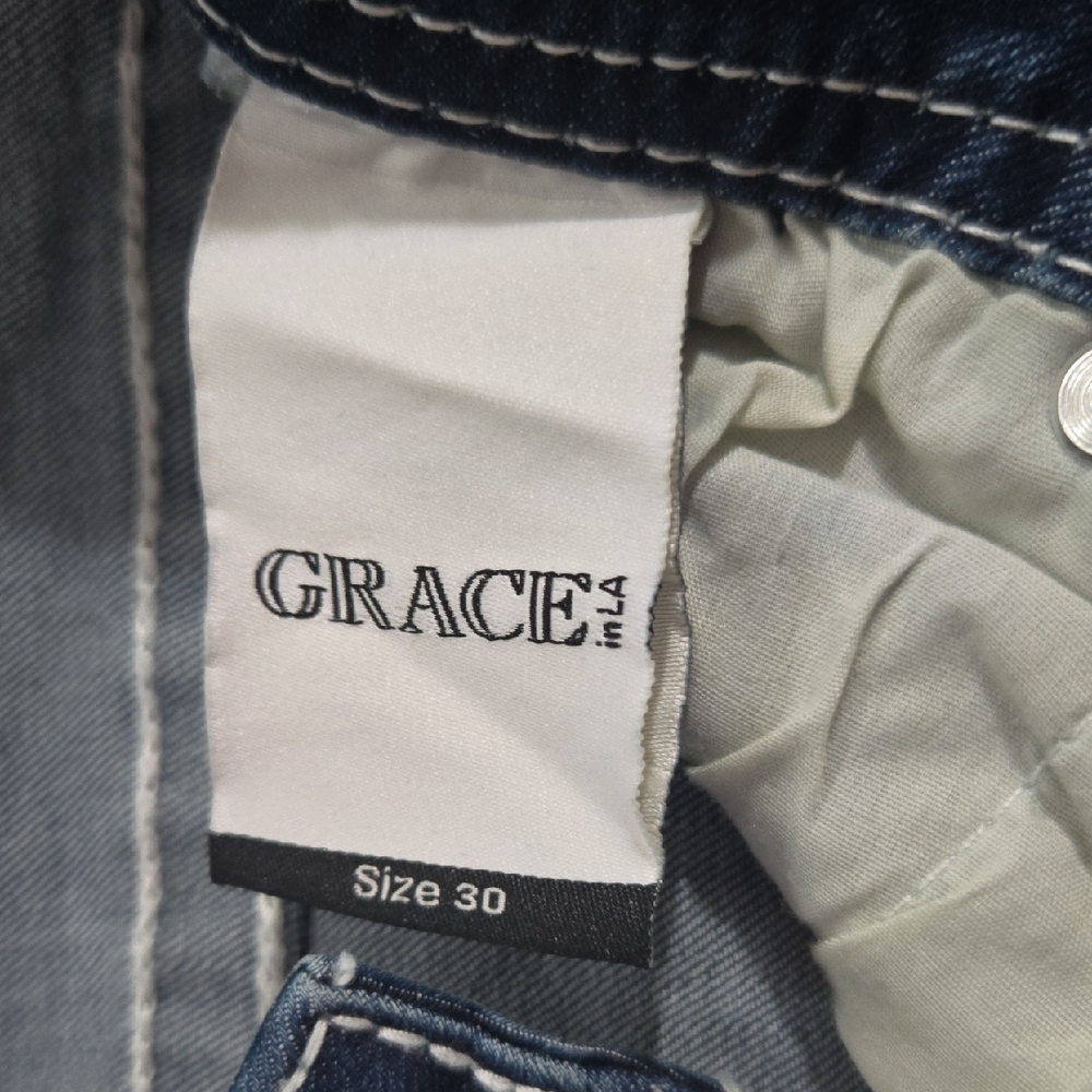 Grace in LA Blue Boot Cut Jeans with Embellished Pockets - Picture 5 of 11